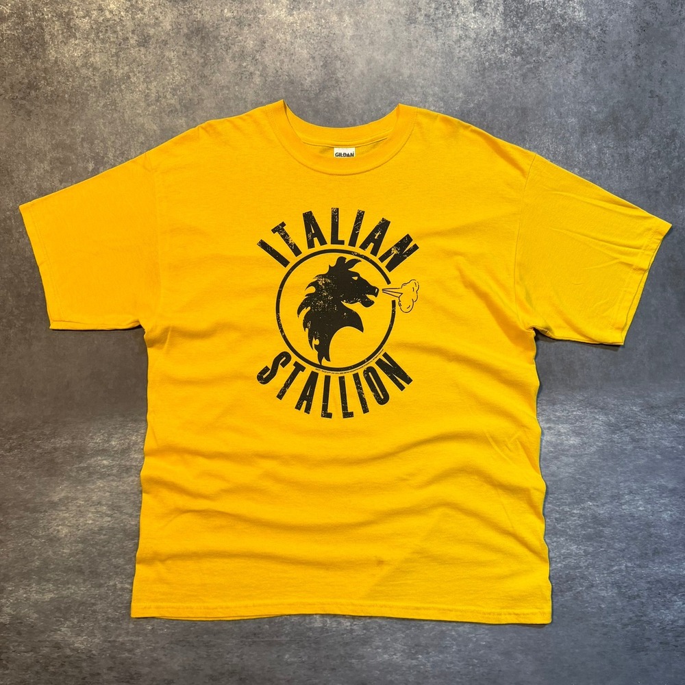 Vintage‎ Rocky Italian Stallion T Shirt Mens XL Yellow Movie Promo Cotton